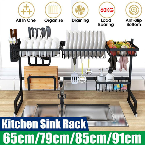 Stainless Steel Kitchen Shelf Organizer Dishes Drying Rack Over Sink Drain Rack Kitchen Storage Countertop Utensils Holder