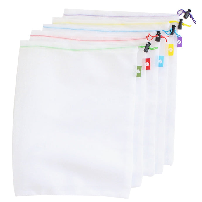 5Pcs Reusable Vegetable Fruit Mesh Storage Bags Bundle Drawstring Organizer Bags Kitchen Fruit Storage Tools