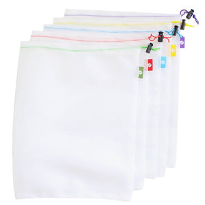 5Pcs Reusable Vegetable Fruit Mesh Storage Bags Bundle Drawstring Organizer Bags Kitchen Fruit Storage Tools