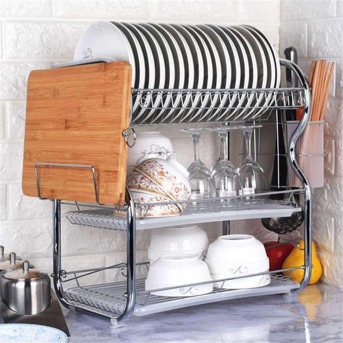 3 Layer Stainless Steel Cutlery Stand Shelf Cutlery Dish Rack Kitchen Dish Storage Rack Drain Storage Rack Knife Holder New